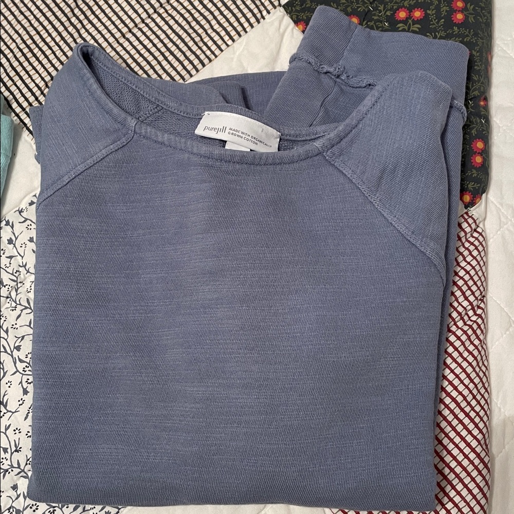 Purejill Organically Grown French Blue Sweatshirt with boat neck & rolled detail - Picture 2 of 4